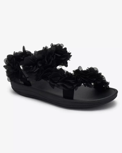 Royalfashion Schwarze Damensandalen mit Blumen Alferroy
