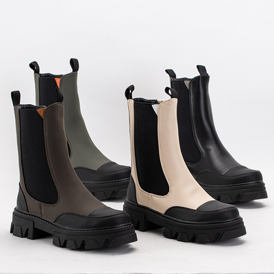 Dunkelgrüne Damenstiefel mit massiver Rosidi-Sohle - Schuhe