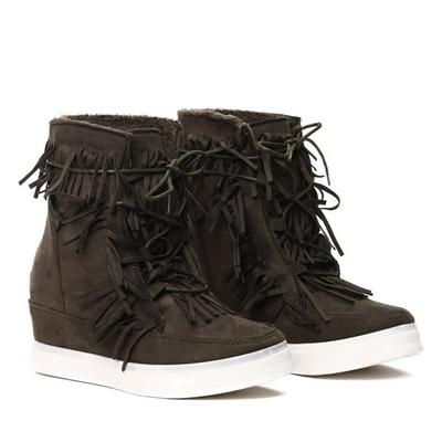 Dark green sneakers with fringes on an indoor wedge Kennedy - Footwear