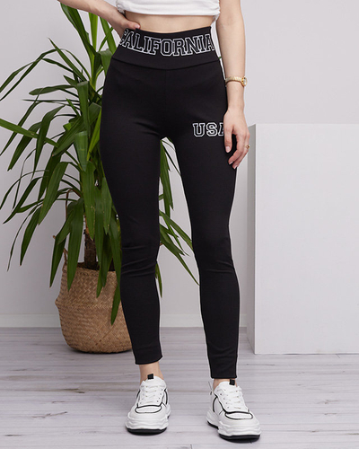 Schwarze Ripp-Leggings für Damen mit Aufschriften - Bekleidung