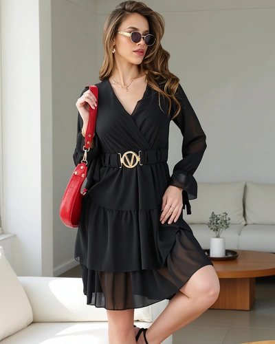 Royalfashion Damen-Minikleid mit Rüschen und Wickelausschnitt