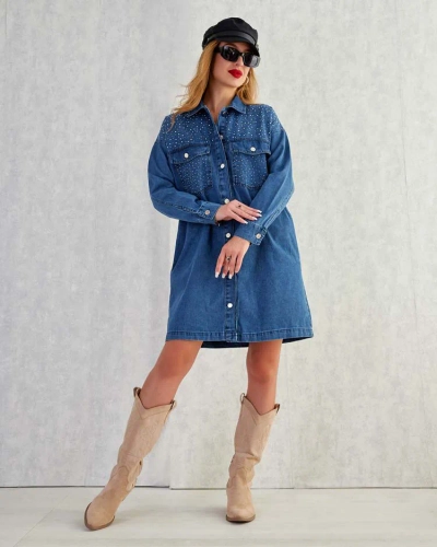 Royalfashion Damen Mini a'la Denim Kleid aus Baumwolle