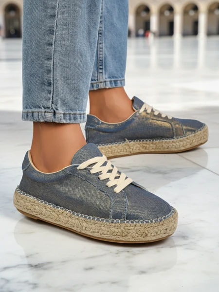 Aurelia Denim Espadrillos – Damen-Sneakers mit flachem Absatz und Stoff