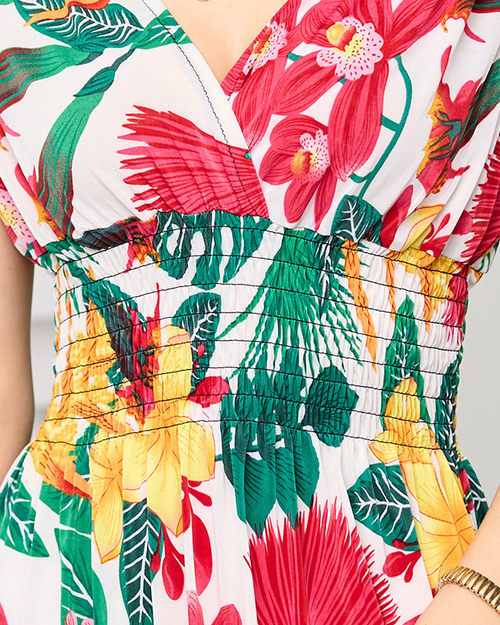 Коротка біла сукня на бретелях у квітковому візерунку - Одяг