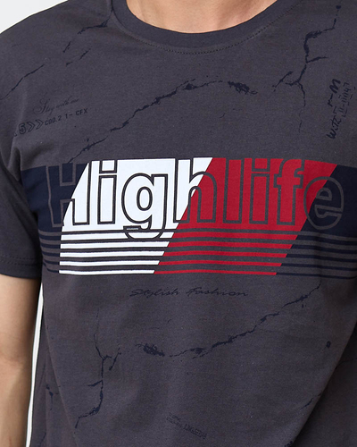 Dunkelgraues Herren-T-Shirt mit Aufdruck - Kleidung