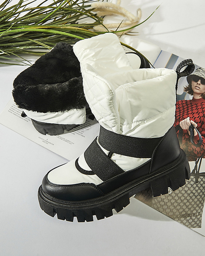 Damen-Schneestiefel mit flacher Sohle in schwarz-weiß Ferory- Footwear