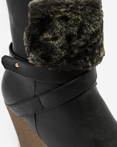 Schwarze Damen-Keilstiefel mit Fell Emricca - Footwear