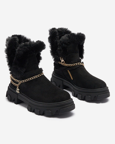 Schwarze Damenstiefel aus Öko-Wildleder mit Kette Videric - Footwear