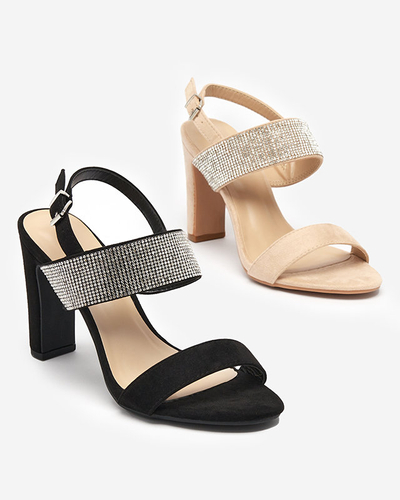 OUTLET Schwarze Damensandalen an einem Pfosten mit Maerro-Zirkonia - Schuhe