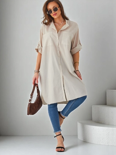 Royalfashion Baumwoll langer Damen Oversized-Hemd