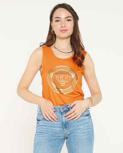 Orange Schulterbluse mit Print und Zirkonia - Bekleidung