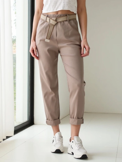 Royalfashion Damen Gerade Woven-Hose mit Gürtel