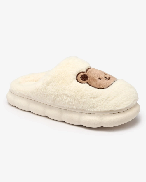 Royalfashion Білі жіночі хутряні капці з ведмедиком Hettres