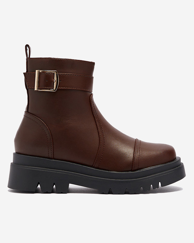 Dunkelbraune Damenstiefel mit Schnalle Utilas - Footwear