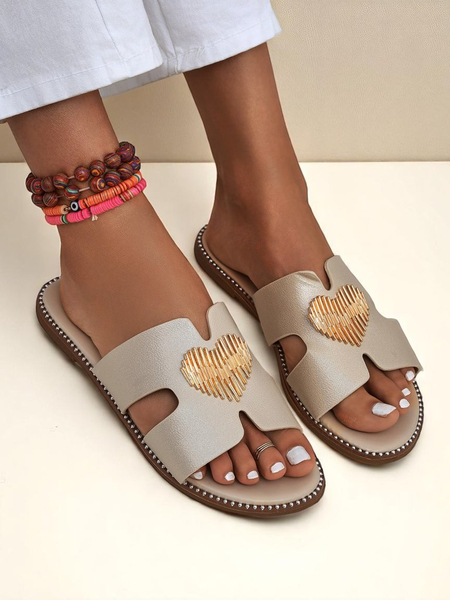 Royalfashion Damen Pantoletten mit flacher Sohle Heart Chic