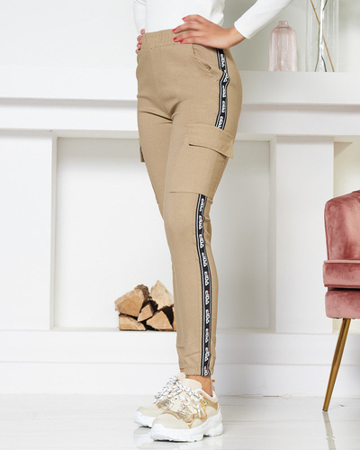 Khakifarbene Cargohose für Damen mit Streifen - Kleidung