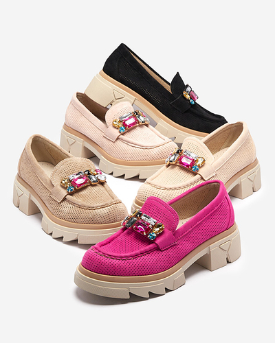 Hellbraune durchbrochene Damenmokassins mit Ornament Bokkso- Footwear