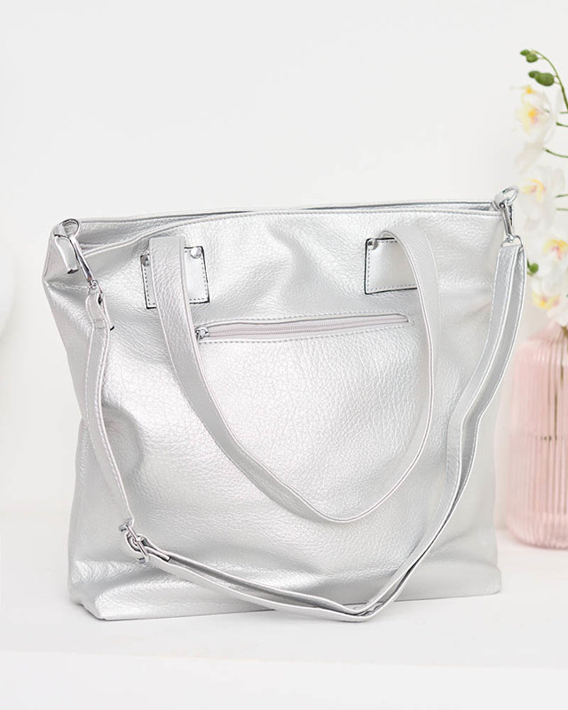 Silberner Damen-Shopper mit dekorativen Taschen - Accessoires