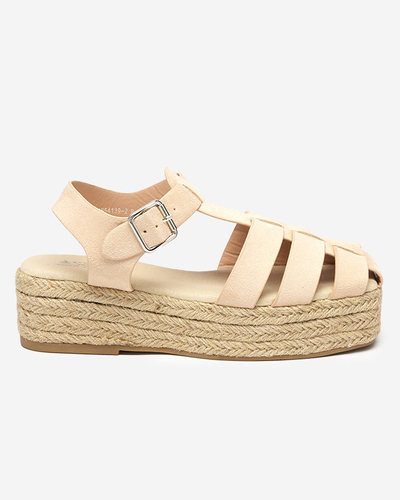 Beige Öko-Wildleder-Damensandalen auf der Keniso-Plattform - Schuhe