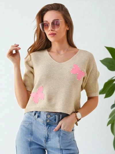 Royalfashion Damen Baumwollkurzpullover mit Schmetterlingen
