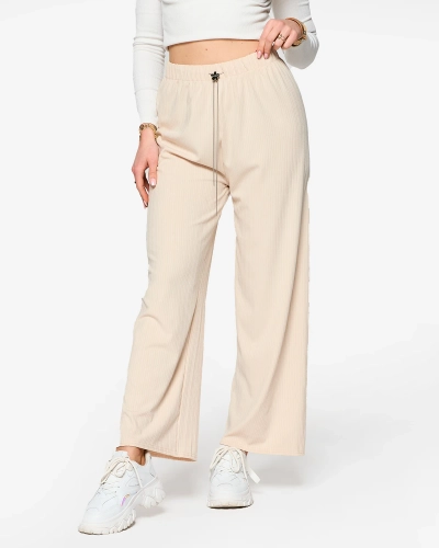 Beigefarbene, weite Rippenhose - Kleidung