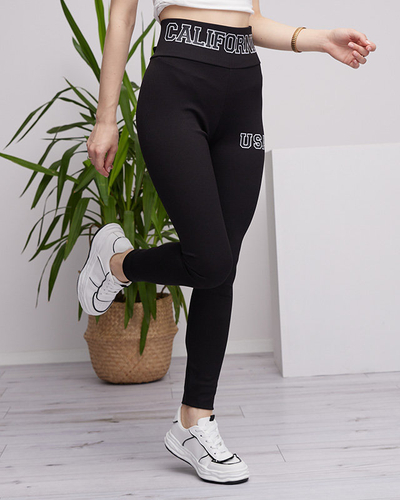 Schwarze Ripp-Leggings für Damen mit Aufschriften - Bekleidung