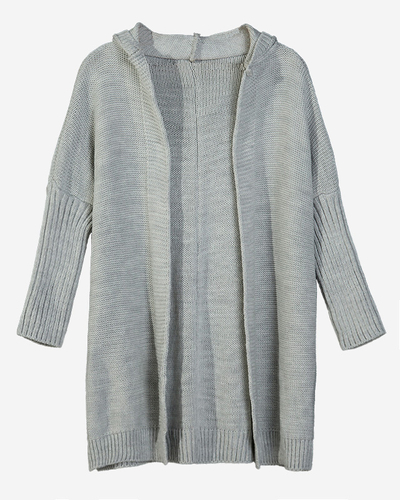 Hellgrauer langer Damen-Cardigan mit Kapuze - Kleidung