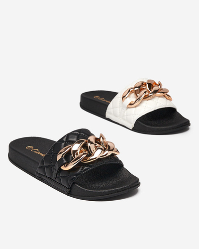 Weiße Damenhausschuhe mit Lyrynn-Dekoration - Schuhe