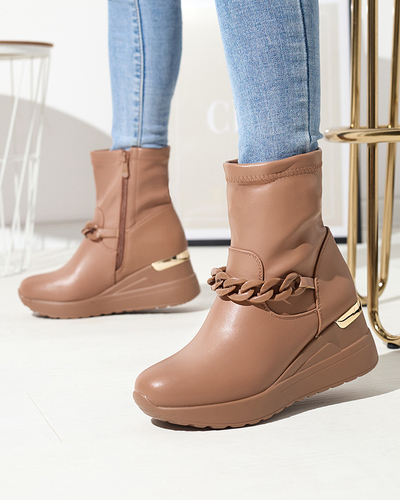 Hellbraune Damenstiefel auf Anker mit Kette Fefricca- Footwear