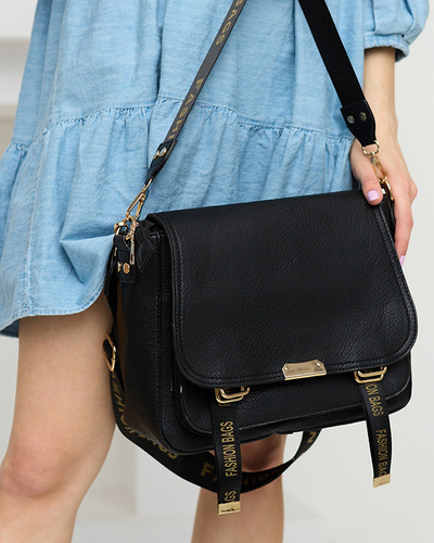 Damenhandtasche in Schwarz und Gold mit Streifen mit Inschriften - Accessoires