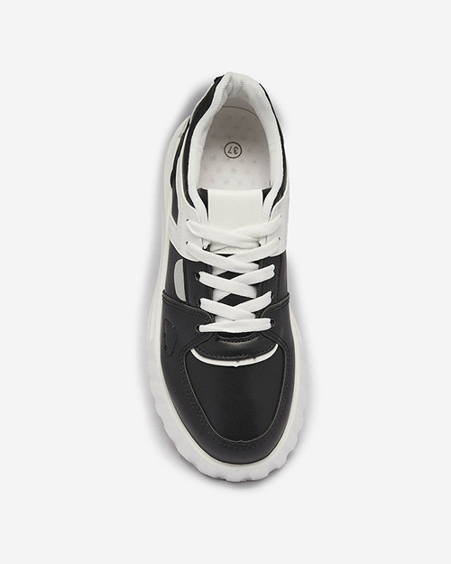 Жіночі повсякденні спортивні туфлі з екошкіри чорного кольору з білими вставками Netiris - Взуття