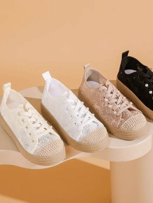 Royalfashion Жіноче мереживне взуття на шнурівці з паєтками Nille