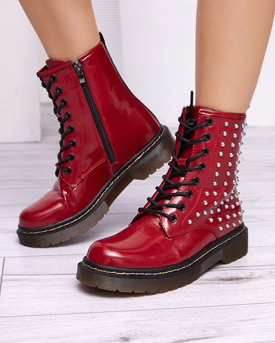 Rot lackierte Damenstiefel mit Derisa-Nieten - Schuhe