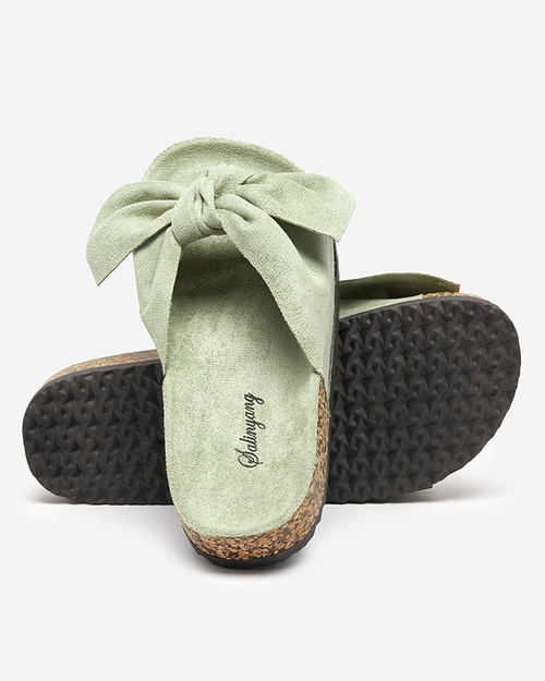 Зелені жіночі шльопанці з бантом Ewerka