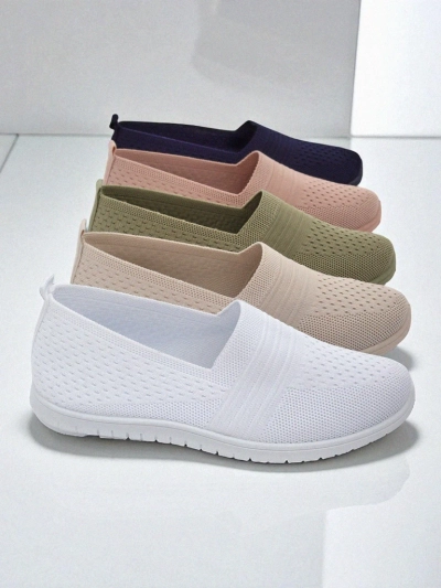 Weiße Damen-Ballerinas Ariadne aus atmungsaktivem Stoff mit flacher Sohle
