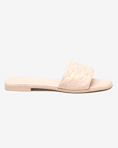 Beige Damenhausschuhe mit Mersyli-Prägung. Schuhe