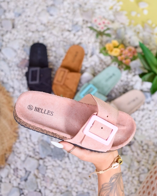 Рожеві жіночі шльопанці з екозамші Royalfashion з пряжкою Diviras