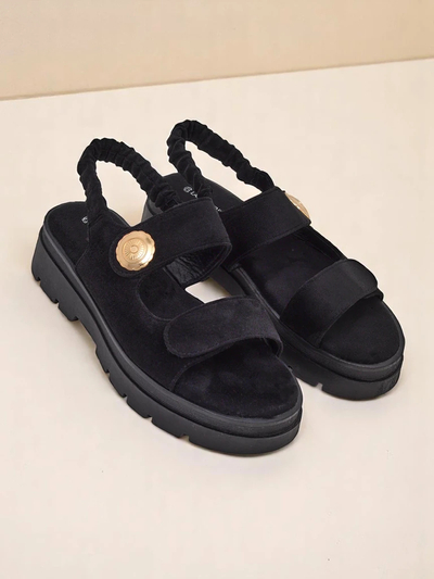 Royalfashion Anthea Nero Damen Sandalen - schwarzes Wildleder, 5 cm Plateau