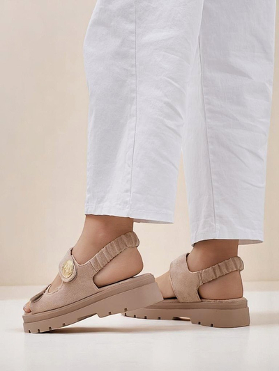 Beige Damen Plateausandalen Royalfashion Callista aus Wildleder