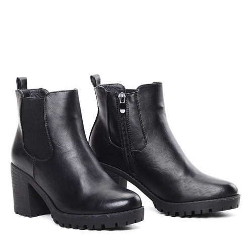 Czarne botki z eko skóry - Obuwie