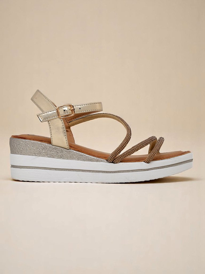 Royalfashion Damen-Keilabsatz-Sandalen mit Strass Ballosa