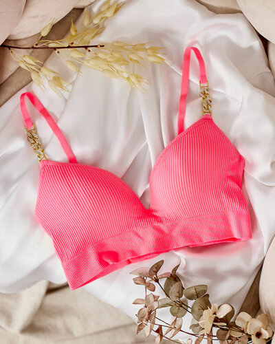 Royalfashion Gerippter Damen-BH mit dekorativen Trägern