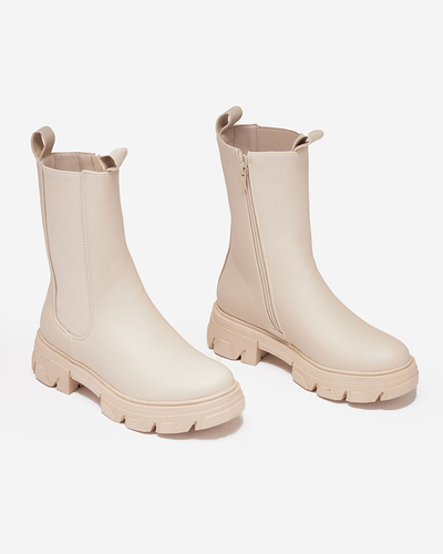 Royalfashion Damenstiefel mit hohem, flachem Absatz in ecru Vedita