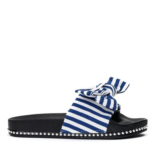 Білі та темно-сині тапочки з бантом Akelia - Взуття