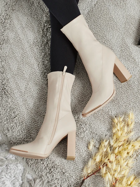 Damen Stiefeletten aus Öko-Leder mit Blockabsatz Morvella