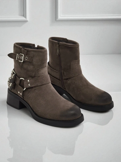 Damenstiefeletten aus Öko-Wildleder mit Schnallen Valtos