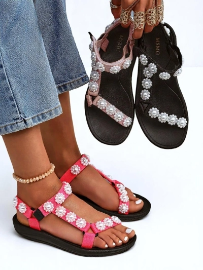 Sandalen Livia Rosa – Bequeme Royalfashion Damen Sandalen mit Perlenstrass