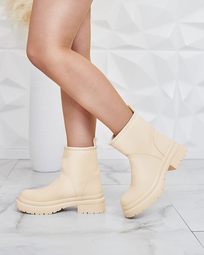 Royalfashion Beige matte Damenstiefel mit dickerer Sohle Holeopi