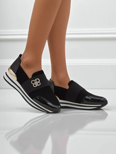 Damen Slip-Ons Elektra Nero mit goldenem Akzent, Öko-Leder, 3,5cm
