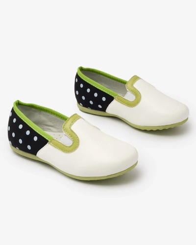 Weiße Halbschuhe für Mädchen aus Ökoleder mit Erbsenprint Rellme- Footwear